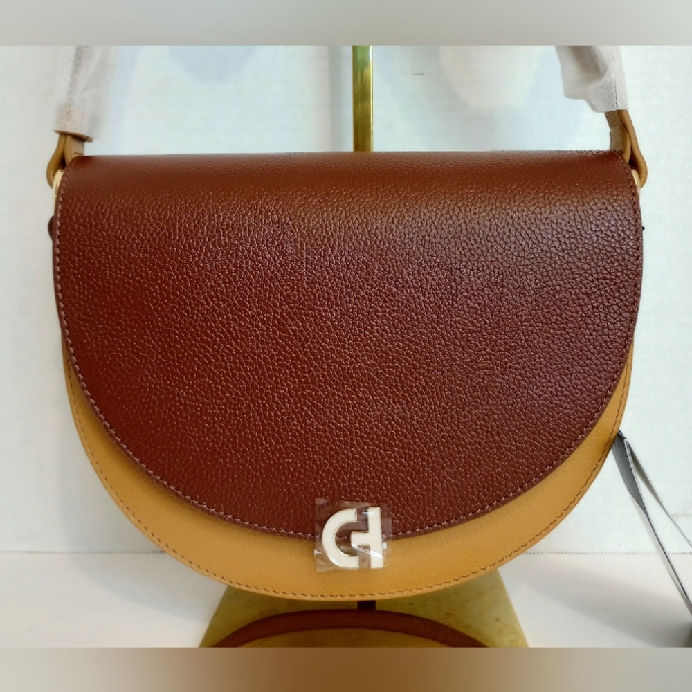 NWT Cole Haan Pebbled Leather Tri-Color Flap Crossbody Evie Saddle Bag - Picture 2 of 16